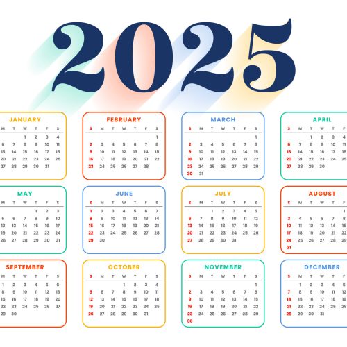 2025 colorful annual calendar template a printable design vector